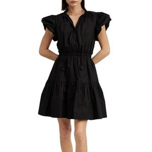 En Saison Black Mini Dress with Puff Sleeves